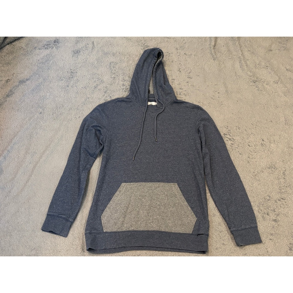 On The Byas Mens Small Blue Heathered Pullover Hoodie Gray Contrast Pocket